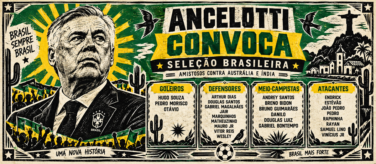 Ancelotti convoca Brasil para três amistosos internacionais em 2026